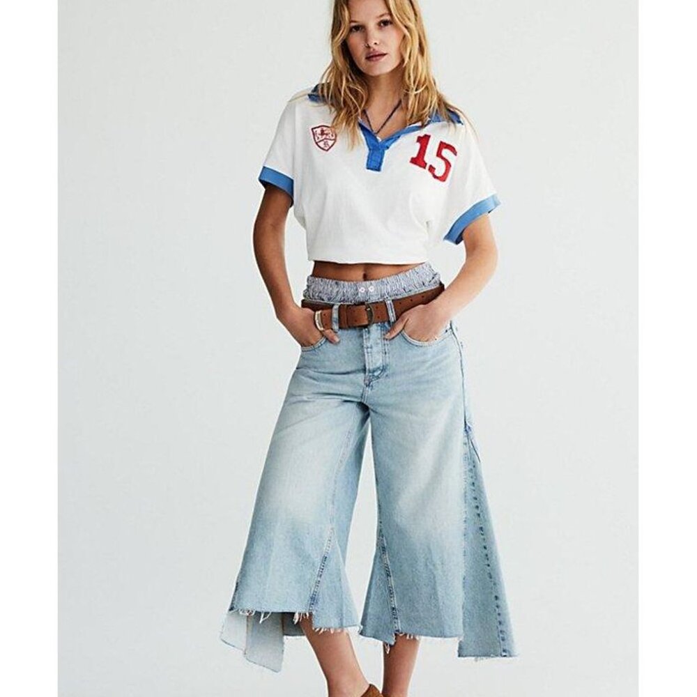 Free People We The Free Ripple Wide Leg Cropped Jeans